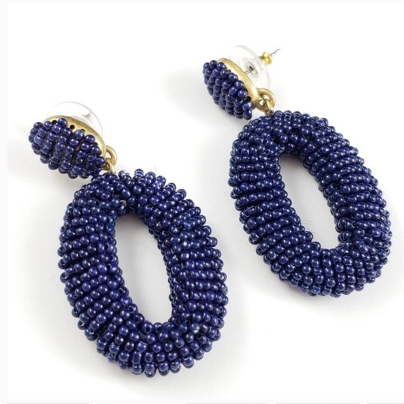 J. Crew Jewelry - J. Crew Statement Earrings Navy Blue Beads